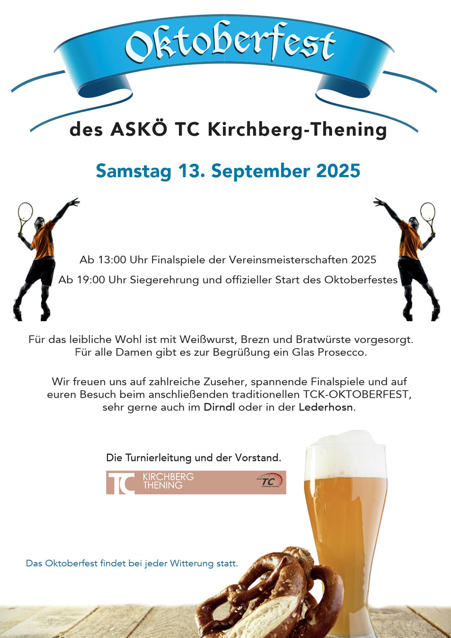 Oktoberfest & Vereinsmeisterschaftsfinale am 13. September!